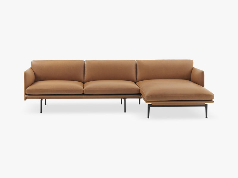 Outline Sofa - Chaise Longue - Right, Silk Leather - Cognac