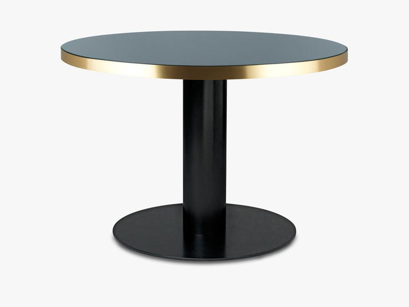 GUBI 2.0 Dining Table - Round - Dia 110 Brass Base, Glass Granite Grey Top