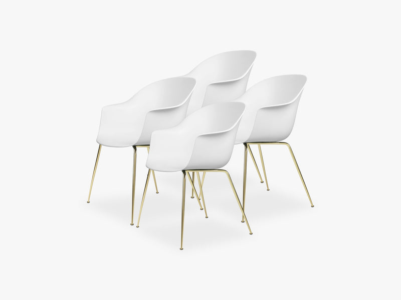 Bat Dining Chair 4 pcs - Conic Brass Semi Matt Base, Pure White