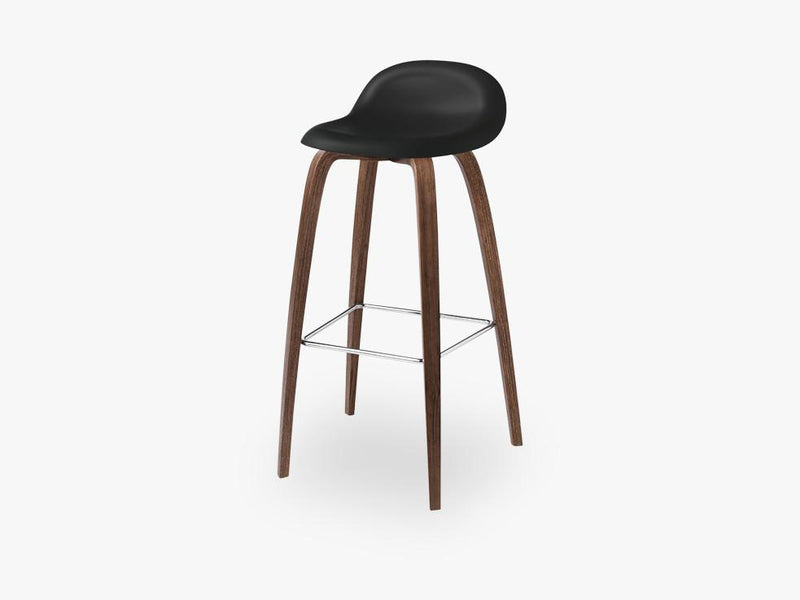 3D Bar Stool - Un-upholstered - 75 cm American Walnut base, Midnight Black shell