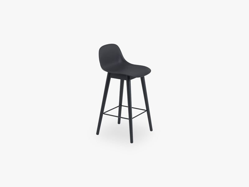 Fiber Bar Stool W Backrest - Wood Base H: 65 Cm, Black/Black