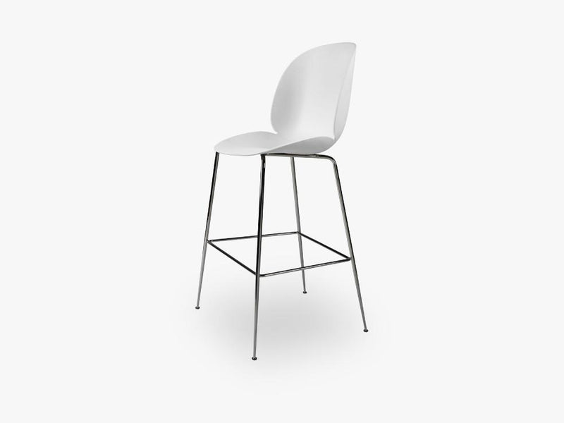 Beetle Bar Chair - Un-upholstered - 74 cm Conic Black Chrome base, White shell