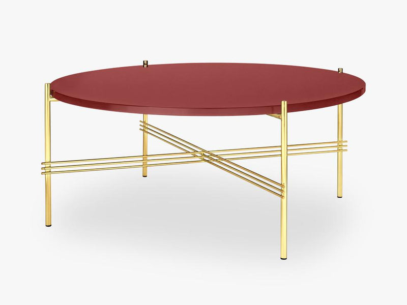 TS Coffee Table - Dia 80 Brass base, glass rusty red top