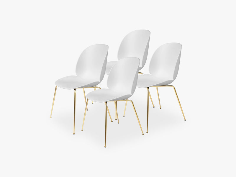 Beetle Dining Chair 4 pcs - Conic Brass Semi Matt Base, Pure White