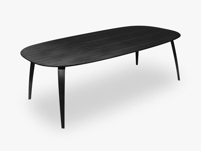 GUBI Dining Table - Eliptical - 120x230x72 cm, Black Stained Ash base, Black Stained Ash top