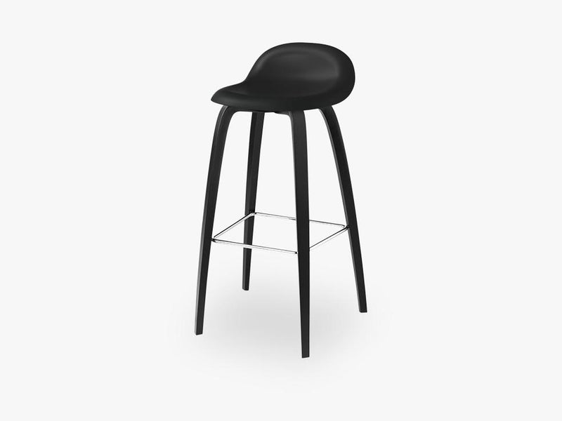 3D Bar Stool - Un-upholstered - 75 cm Black Stained Beech base, Midnight Black shell