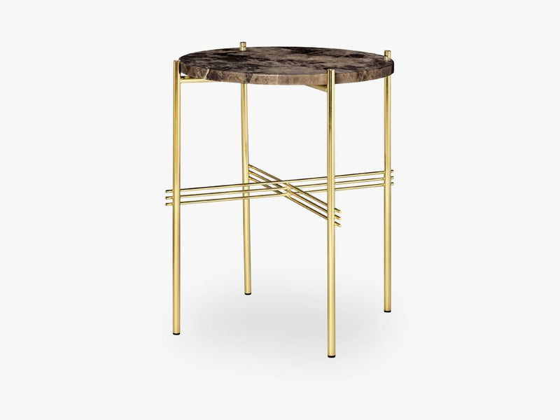 TS Coffee Table - Dia 40 Brass base, marble brown top