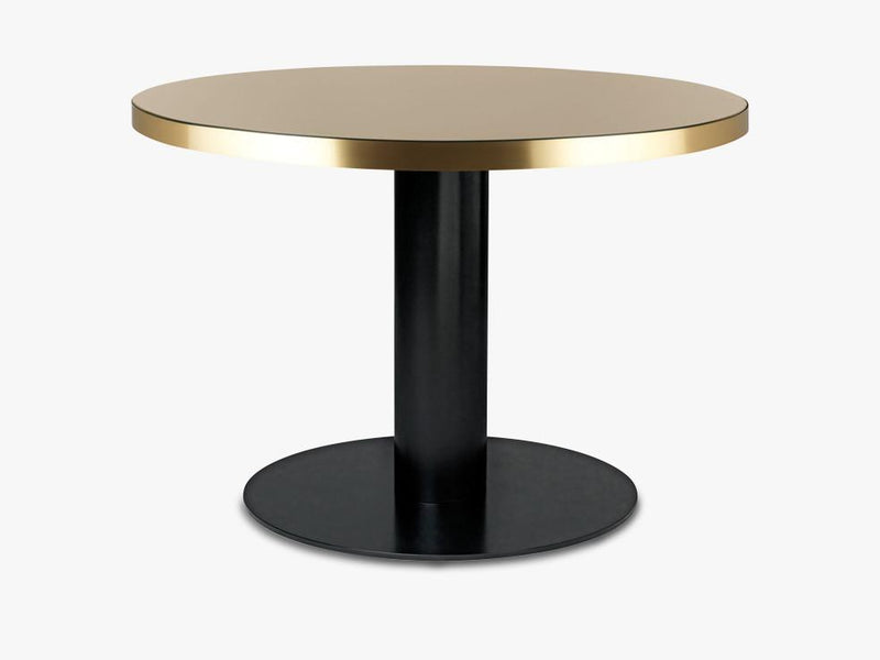 GUBI 2.0 Dining Table - Round - Dia 110 Brass Base, Glass Sand Top