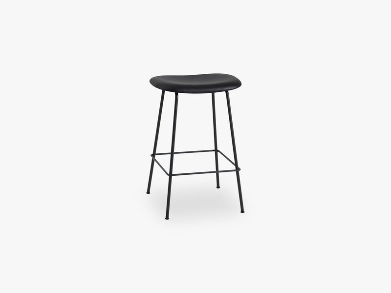 Fiber Bar Stool - Tube Base H: 65 Cm, Silk Leather - Black/Black