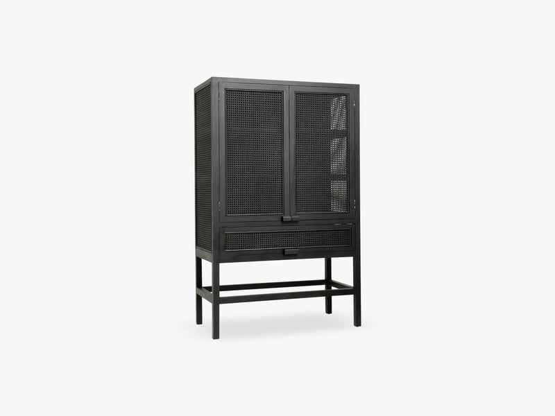 Cabinet, teak, black, open mesh weaving