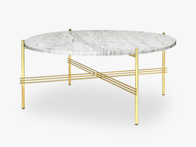 TS Coffee Table - Dia 80 Brass base, marble white top