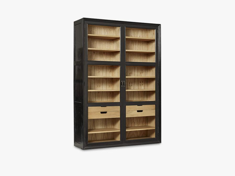 VIVA cabinet w/glass doors and drawers, black