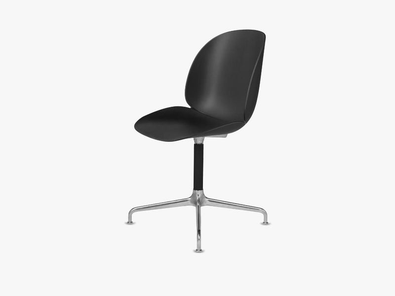 Beetle Dining Chair - Un-upholstered Casted Swivel base Aluminium, Black shell