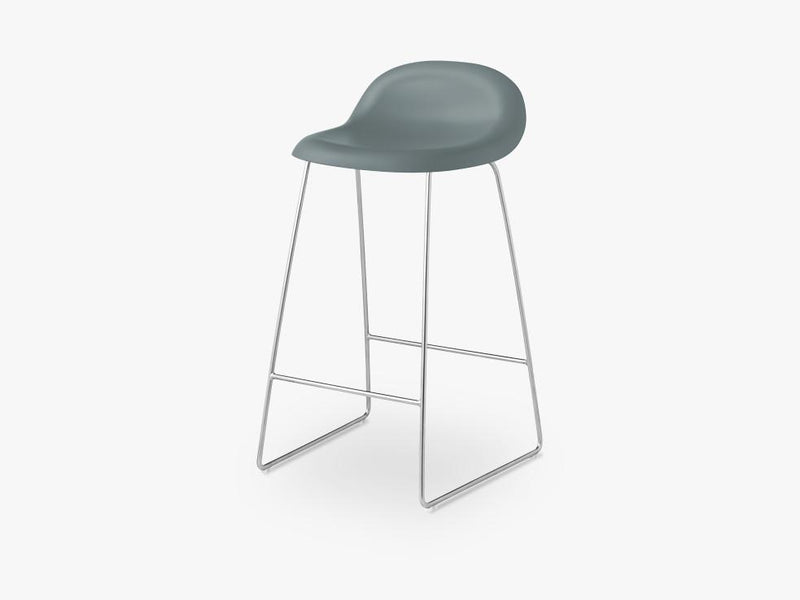 3D Counter Stool - Un-upholstered - 65 cm Sledge Crome base, Rainy Grey shell