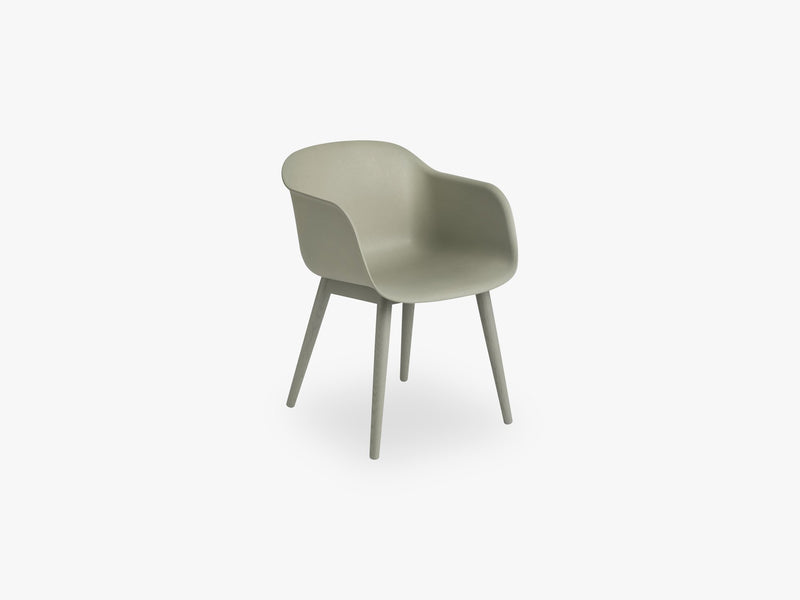 Fiber Armchair - Wood Base - Normal Shell, Dusty Green/Dusty Green