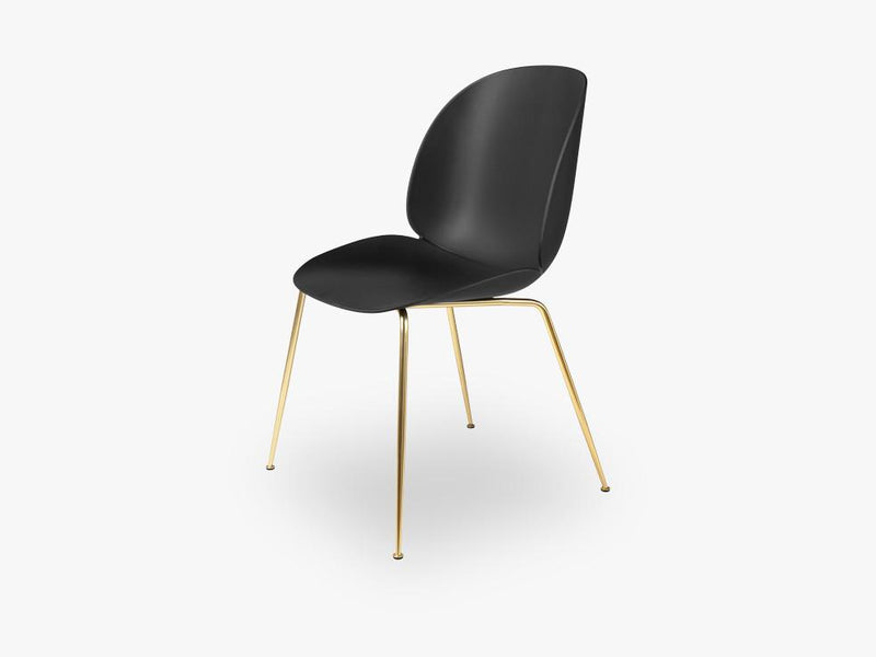 Beetle Dining Chair - Un-upholstered Conic Brass base, Black shell