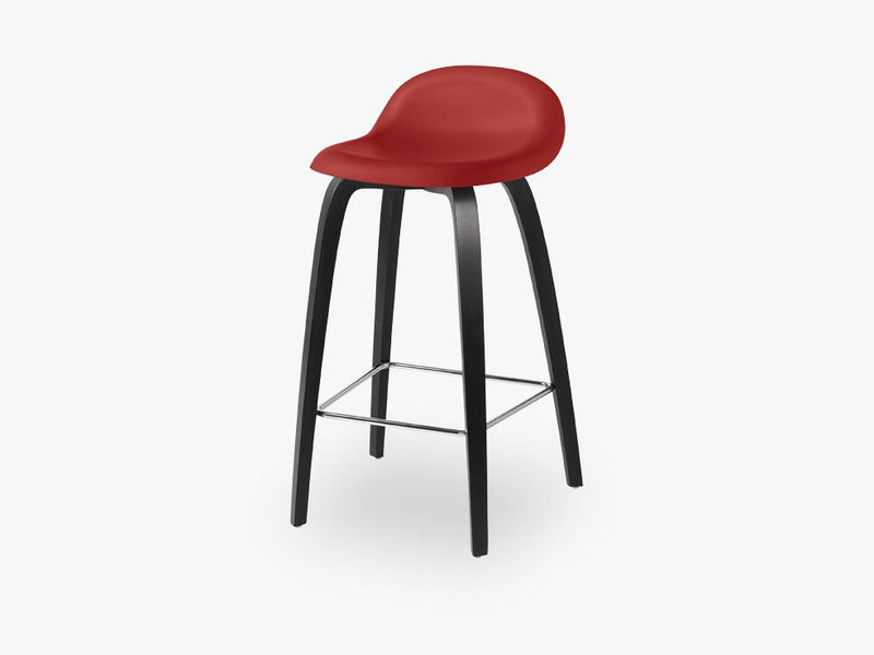 3D Counter Stool - Un-upholstered - 65 cm Black Stained Beech base, Shy Cherry shell