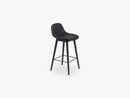 Fiber Bar Stool W Backrest - Wood Base H: 65 Cm, Silk Leather - Black/Black