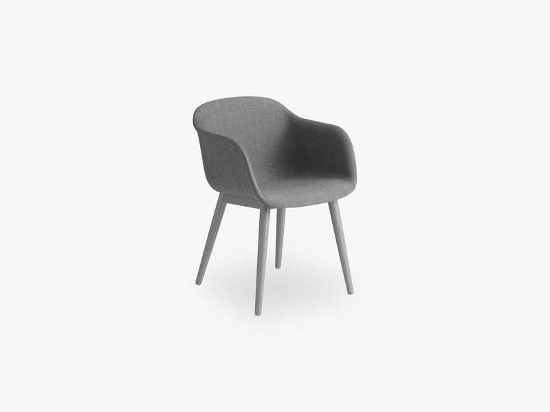 Fiber Armchair - Wood Base - Textile Shell, Remix 133 / Grey