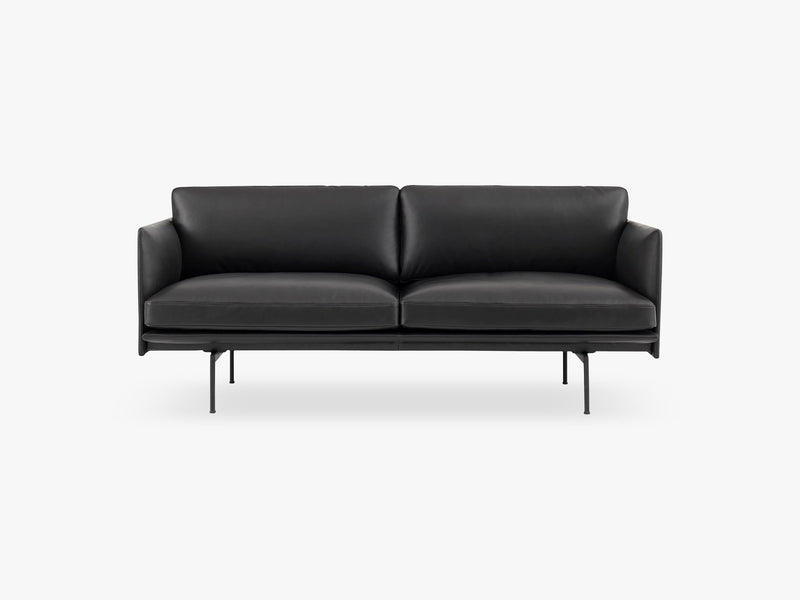 Outline Sofa - 2-Seater, Silk Leather - Black