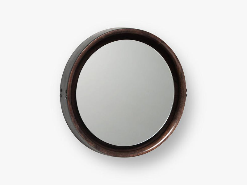 Sophie Mirror – Medium Ø50, Sirka Grey Stained mango wood with black leather rim