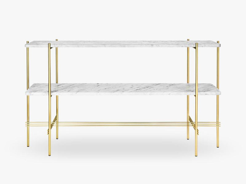 TS Console - 2 rack Brass base, marble white top