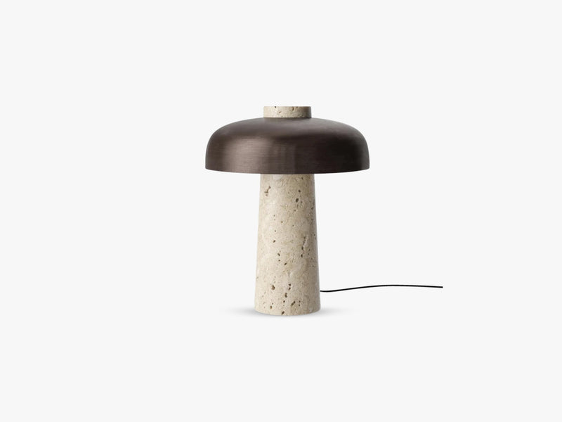 Reverse Table Lamp, Travertine, Bronzed Brass