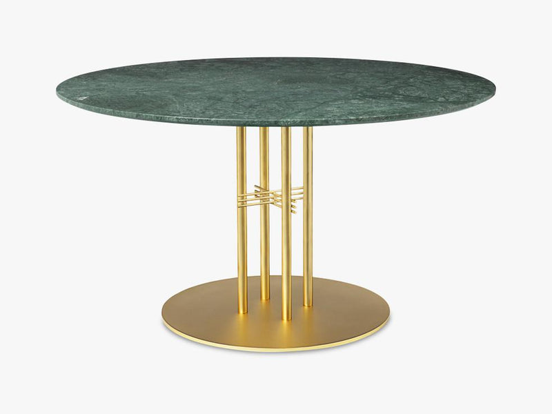 TS Column - Dining Table - Dia 130 Brass base, marble green top