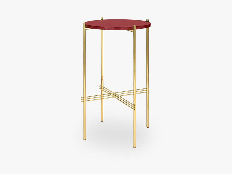 TS Console - Round - Dia 40 Brass base, glass rusty red top