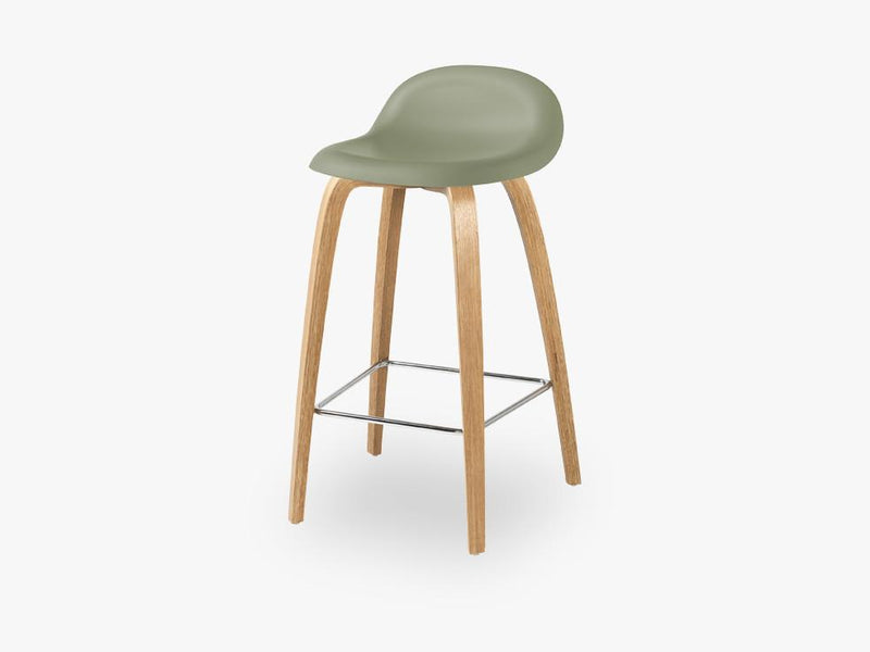 3D Counter Stool - Un-upholstered - 65 cm Oak base, Mistletoe Green shell