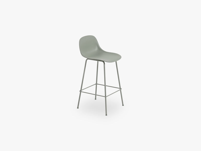 Fiber Bar Stool W Backrest - Tube Base H: 65 Cm, Dusty Green/Dusty Green