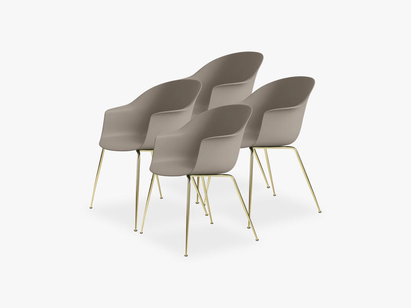 Bat Dining Chair 4 pcs - Conic Brass Semi Matt Base, New Beige