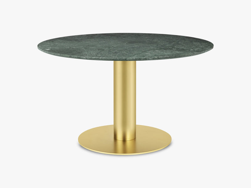 GUBI 2.0 Dining Table - Round - Ø130 - Brass base, Marble Green top