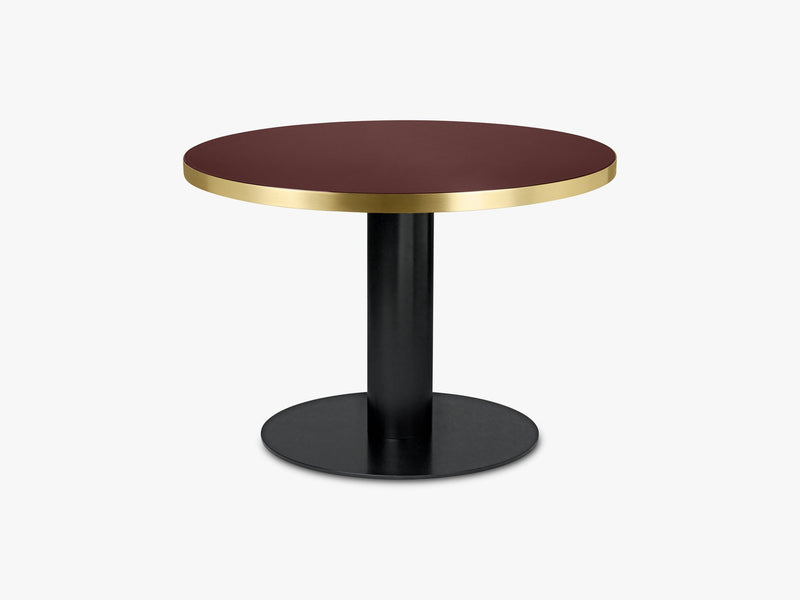 GUBI 2.0 Dining Table - Round - Ø110 - Brass base, Glass Cherry Red top