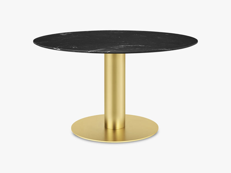 GUBI 2.0 Dining Table - Round - Ø130 - Brass base, Marble Black top