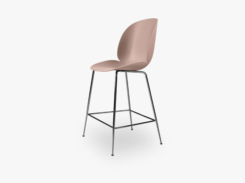 Beetle Counter Chair - Un-upholstered - 64 cm Conic Black Chrome base, Sweet Pink shell