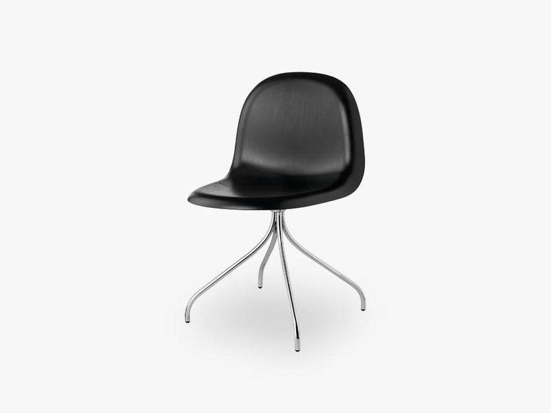 3D Dining Chair - Un-upholstered Swivel Chrome base, Black Stained Beech shell