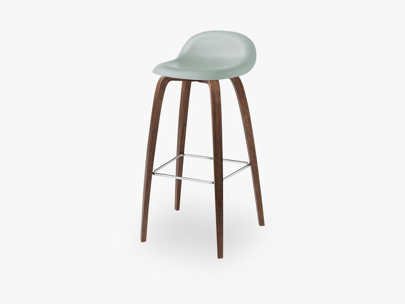 3D Bar Stool - Un-upholstered - 75 cm American Walnut base, Nightfall Blue shell