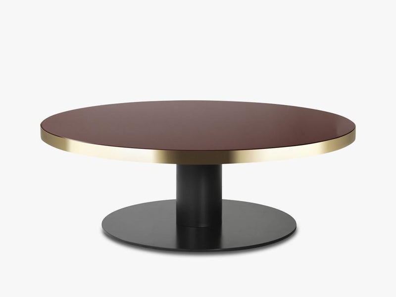 GUBI 20 Coffee Table - Round - Dia 125 Brass Base, Glass Cherry Red Top