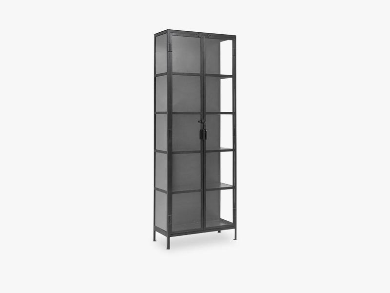 Black cabinet, 2 doors, iron/glass