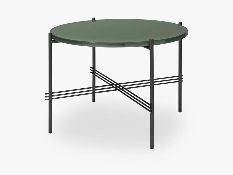 TS Coffee Table - Dia 55 Black base, glass dusty green top