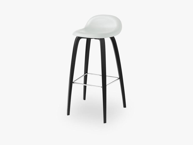 3D Bar Stool - Un-upholstered - 75 cm Black Stained Beech base, White Cloud shell