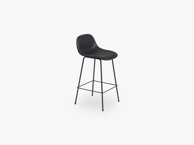 Fiber Bar Stool W Backrest - Tube Base H: 65 Cm, Silk Leather - Black/Black