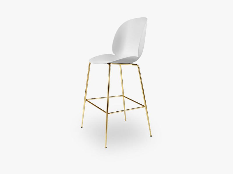 Beetle Bar Chair - Un-upholstered - 74 cm Conic Brass base, White shell