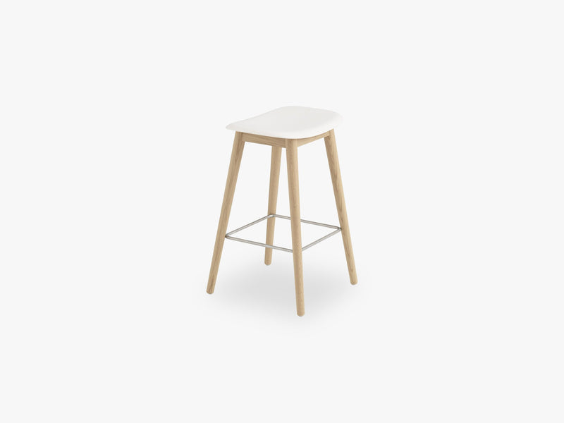 Fiber Bar Stool - Wood Base H: 65 Cm, Natural White/Oak