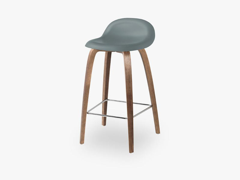 3D Counter Stool - Un-upholstered - 65 cm American Walnut base, Rainy Grey shell