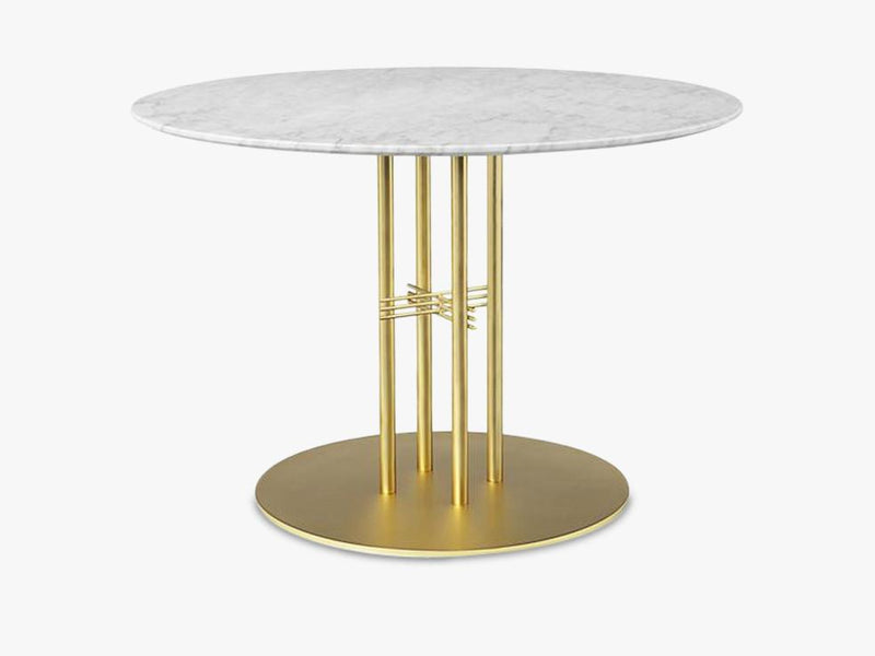 TS Column - Dining Table - Dia 110 Brass base, marble white top