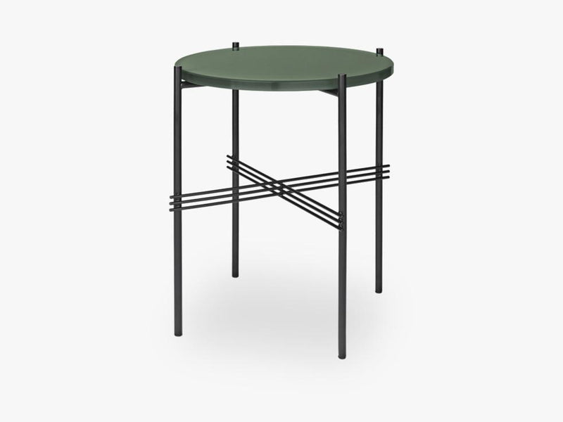 TS Coffee Table - Dia 40 Black base, glass dusty green top