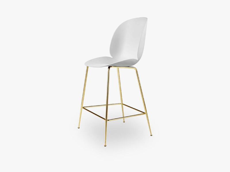 Beetle Counter Chair - Un-upholstered - 64 cm Conic Brass base, White shell