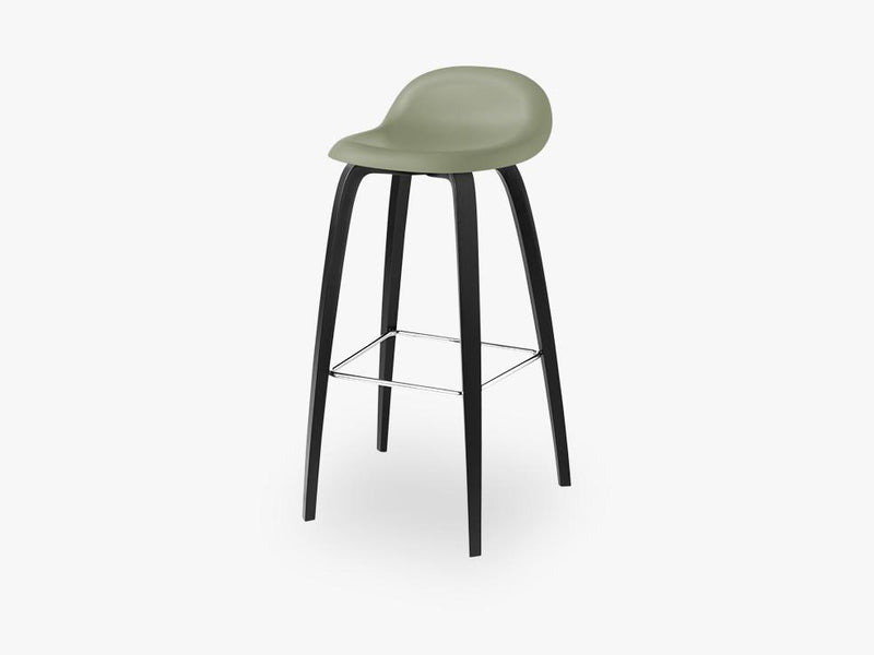 3D Bar Stool - Un-upholstered - 75 cm Black Stained Beech base, Mistletoe Green shell